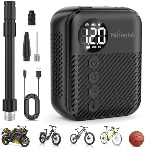 Nilight Mini Bike Pump with Gauge 150PSI Presta & Schrader Valve