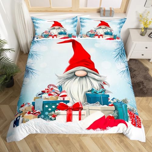 Cartoon Santa Claus Kids Duvet Cover Set Full Size,Merry Christmas Xmas Holiday Bedding Set,Girls Boys Adults Room Decor,Snowflake Pines Rustic Comforter Cover,Farmhouse Quilt Cover,2 Pillowcases - Image 4
