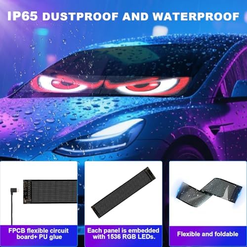 Devil Eyes Light for Cars (2-Pack) – 23.4''x4.7'' Dual LED Eyes for Car Windshield | Perfect Sync, Programmable Patterns, App/Remote Control | for Sedans, SUVs, Medium Trucks – Custom Dynamic Sign