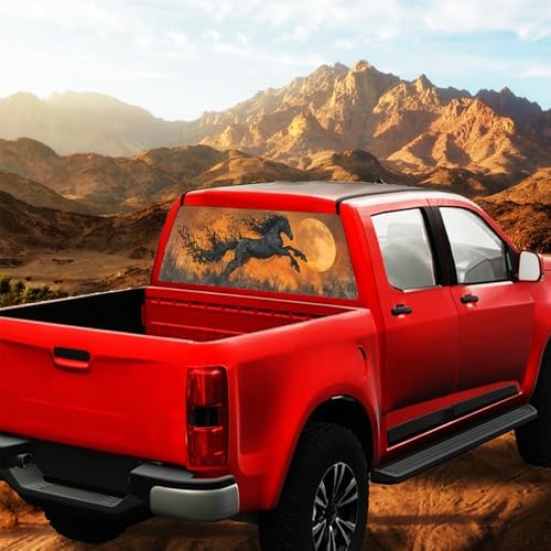 Moonlit Runing Horse Truck Rear Window Graphic Decals, Vintage Glam Fire Animal Pickup Car Window Stickers Truck Back Window Film Decal for Trucks SUV 66 x 22 inch