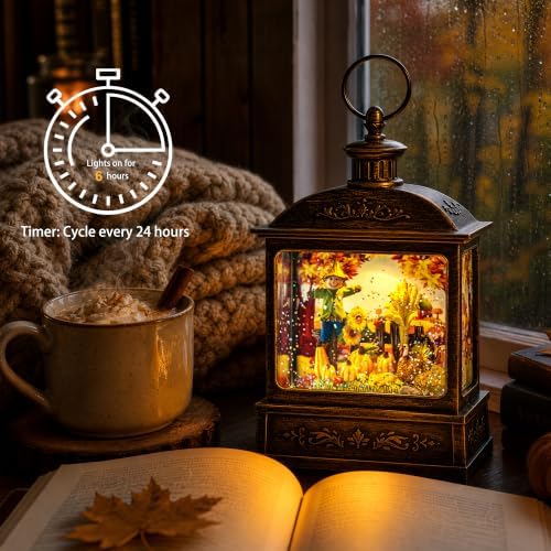 Fall Snow Globe Lantern - Thanksgiving Glittering Lighted Lantern, Fall Decorations Autumn Harvest Day Gifts, Home Fall Indoor Decor (Scarecrow &Turkey) - Image 3