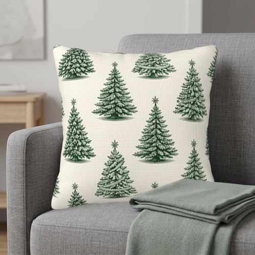 Green Christmas Tree Pillow Covers 24x24 Set of 2 Winter Holiday Decor - Image 2