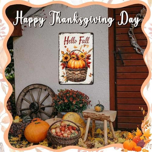 Fall Sign Thanksgiving Day Pumpkin Retro Tin Sign Hello Fall 8x12Inch - Image 6