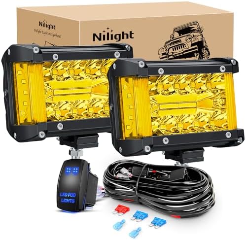 Nilight Side Shooter LED Lights 2PCS 4.3 Inch Yellow Beam with Wiring Kit