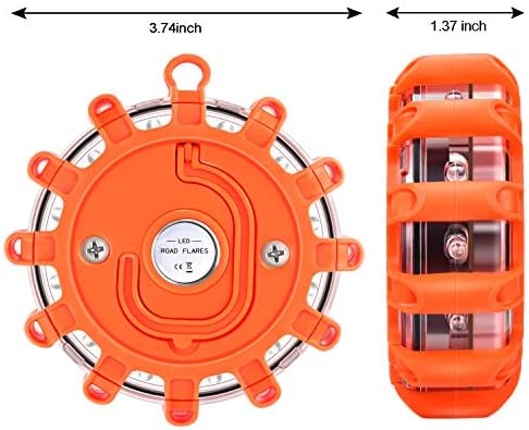 AK [4 Pack LED Road Flares Safety Flashing Warning Light Roadside Emergency Disc Beacon Kit for Vehicles Boats with Magnetic Base & Hook, Premium Storage Bag (Batteries Not Included) (4)
