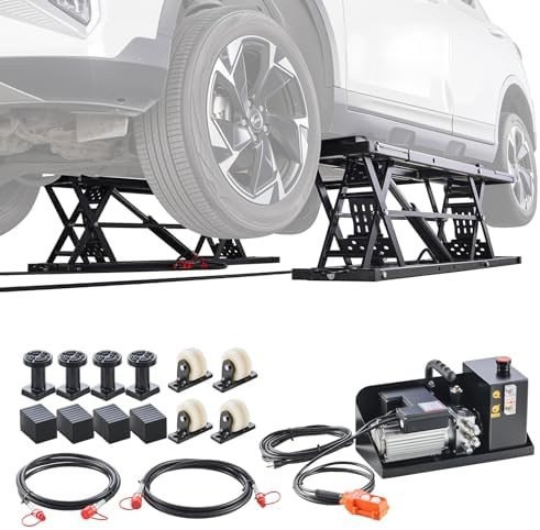 VEVOR Portable Car Lift, 9000 lbs Capacity, Heavy Duty Steel Truck Lift with 28" Max Height, 120V Power Unit, Wheels, 4 Rubber Pads & 4 Lifting Columns for Cars, SUVs, Trucks, Home Garage or Shop Use by VEVOR