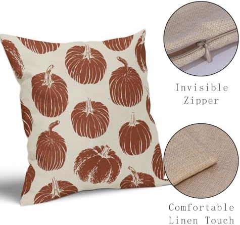 Rust Red Pumpkin Fall Pillow Covers 18x18 Set of 2 Autumn Harvest Print Thanksgiving Decorative Throw Pillows Outdoor Farmhouse Cushion Case Seasonal Decor for Couch Sofa Bed - Image 4