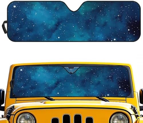 Renewold Automotive Windshield Sunshade for Jeep Wrangler Blue Galaxy Starry Sky Blocks Heat Sunlight UV Foldable Car Front Window Sun Shield Sun Shade Visor Cover for Jeep Gladiator Keep Vehicle Cool