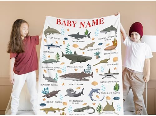 Types of Sharks Custom Name Blanket Gifts for Girls Boys Women - Super Soft Cozy Warm Throw Sheet for Couch Bed Sofa Office Decor All Season 90"x120" for Whole Family - Image 7