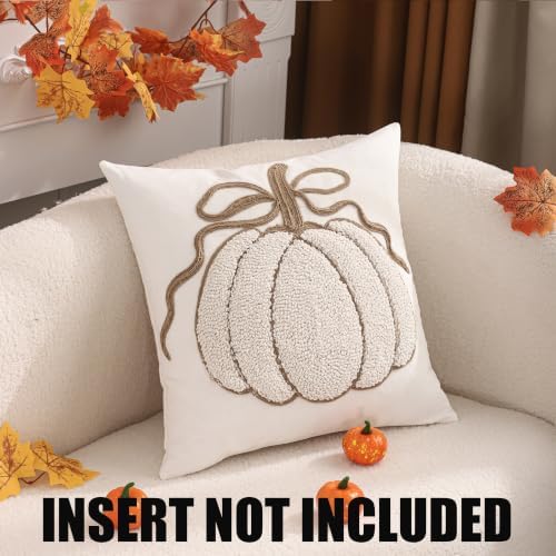 Fall Pillow Covers 18x18 Set of 2 Halloween Decor Beige Pumpkin - Image 5
