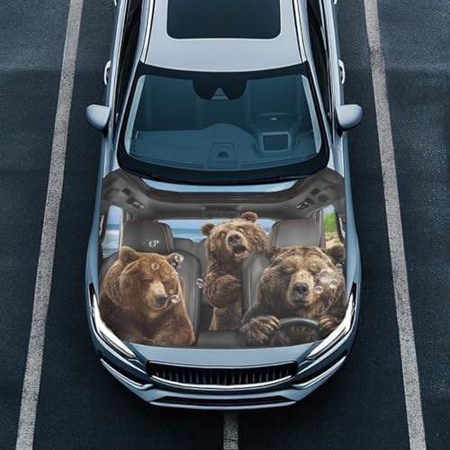 Funny Bear Car Hood Cover Polyester Elastic Fabrics Can be Washed Suitable for SUV Trucks Universal for Cars