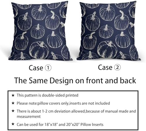 Navy Blue Fall Pumpkin Pillow Covers 24x24 Set of 2 Autumn Themed Thanksgiving Cream Print Decorative Throw Pillows Outdoor PillowCase Farmhouse Linen Cushion Case Decor for Home Sofa Couch Bed - Image 6