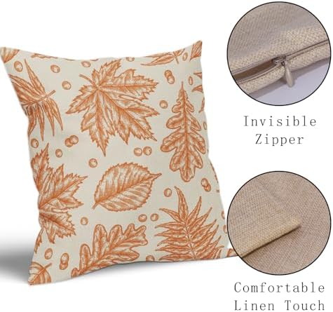 Orange Fall Pillow Covers 20x20 Set of 2 Cream Maple Leaf Print Autumn Colored Harvest Decorative Outdoor Pillowcases Farmhouse Seasonal Throw Cushion Case Decor for Home Couch Sofa Bed - Image 3