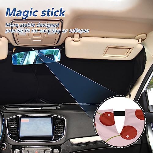 Red Cherry Car Windshield Sun Shade Fruit Pink Foldable Sunshade Front Window Visor Protector Blocks UV Rays Heat Keep Vehicle Cool (59 x 30 in)