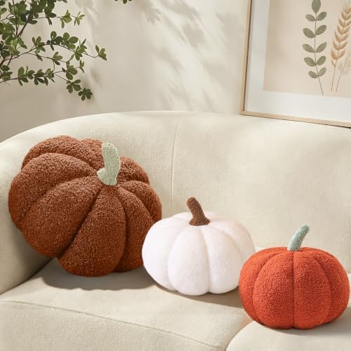 3Pcs Plush Pumpkin Pillow, Pumpkin Throw Pillows For Fall Halloween Decora by Eoieov