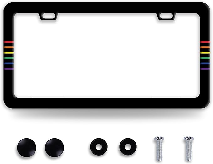 Gay Rainbow Line License Plate Frame Funny LGBT License Plate Frames Stainless by BRAGHRTED