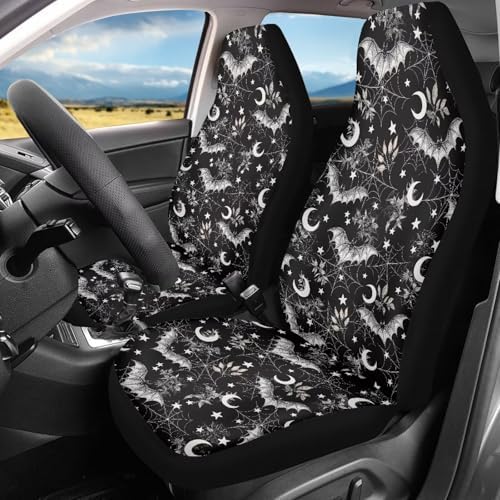 Halloween Bat Car Seat Covers Sets of 2 Vehicle Front Seat Cushions Crescent Automobile Seat Protector Car Seat Pad Mat Auto Interior Protection for Women Men,Easy to Install