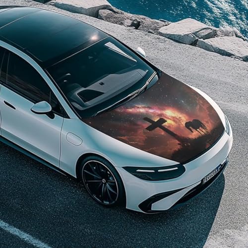 Cross Horse Car Hood Cover Polyester Elastic Fabrics Washable Suitable for Large SUV and Pickup Trucks 39×59in