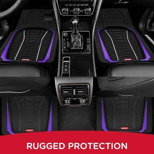 Rubbermaid Car Floor Mats Full Set – Premium All-Weather Car Mat with Brushed Aluminum Inserts, Universal Trim-to-Fit Design, Anti-Slip Backing for Cars, SUVs, Trucks, and Vans