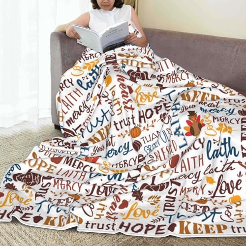 Thanksgiving Blanket Fall Throw Blanket Soft Cozy Warm Thanksgiving Gifts Blanket for Kids Women Men Autumn Words of Thanks Inspiration Blanket for Sofa Couch Bed Home Fall Decor 80"X60" - Image 5