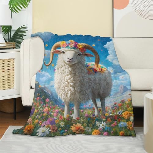 Pretty Sheep Blanket, Soft Cozy Warm Throw Blanket for Adults Kids Women, Comfy Lightweight Fuzzy Flannel Blankets for Couch, Travel, Car, Home Decor 50×40 Inch - Image 2