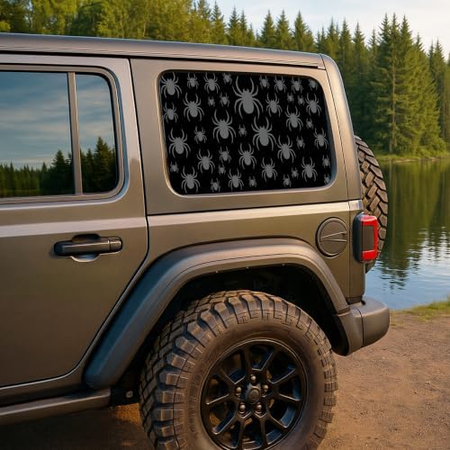 2PCS Halloween Spider Side Window Decals for Car SUV Truck, Matte Black Spider Window Stickers, Universal Rear Side Window Vinyl Graphics with Installation Kit