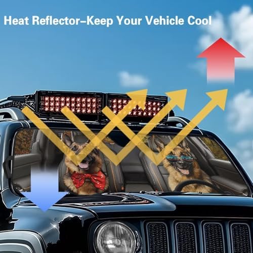 Renewold Funny German Shepherd, Windshield Sun Shade, Car Front Window Sunshade for Jeep Wrangler JK JL Gladiator JT 2020-2023, Foldable Auto Sun Visor Blocks Heat UV Glare, Car Accessories Interior
