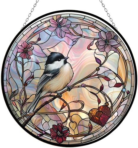 Easter Chickadee Stained Glass Suncatcher by Clare Donovan Window Hanging, Gothic Dragon Christmas Ornaments for Fiction Lovers, Dinosaur Room Decor for Nursery New Home Gifts by HYPESTYLE