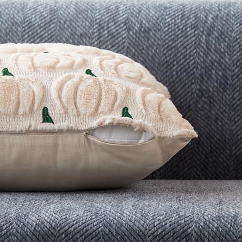 DFXSZ Fall Pillow Covers 20x20 2Pcs Beige Green Pumpkin Fall Decorations - Image 2