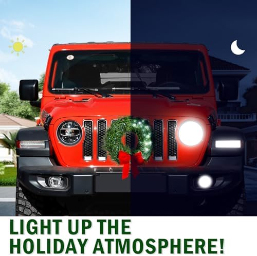 moveland Large LED Car Wreath for Car Front Grill Fit Jeeps Trucks SUVs RVs - Image 2