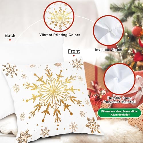 Lanpn White and Gold Bronzing Christmas Throw Pillow Covers 16x16 Set of 4, 16 inch Decorative Xmas Cushion Covers Pillow Cases 16 x 16 for Home Bedroom Room Holiday Couch Decor Decorations - Image 5