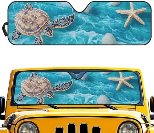 Renewold Automotive Windshield Sunshade UV Heat Sunlight Reflecting Foldable Front Window Sun Visor Car Shade for Windshield Hawaii Sea Turtle Easy Install Sun Shield for Jeep Wrangler Gladiator JT