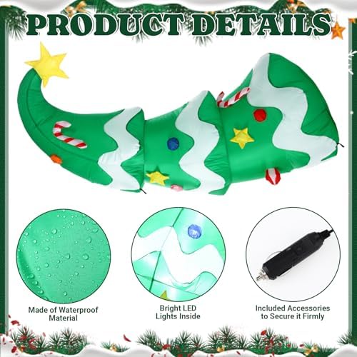 Soulchen 5 FT Christmas Inflatable Car Decorations with LED Lights Blow up Lying Down Christmas Tree for Outdoor Car Roof Decor Xmas Vehicle Accessories Yard Lawn Garden - Image 3