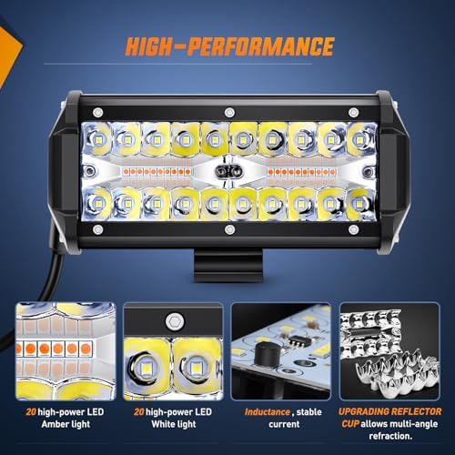 Nilight 6.5Inch Off-Road LED Light Bar White Amber 3 Lighting Modes