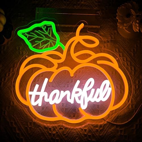 Thanksgiving Pumpkin Neon Sign Dimmable Thanksgiving Neon Sign for Wall Decor Fall Neon Light Up Sign for Door Thankful LED Sign Decoration Wall Art Window Home Party - Image 2