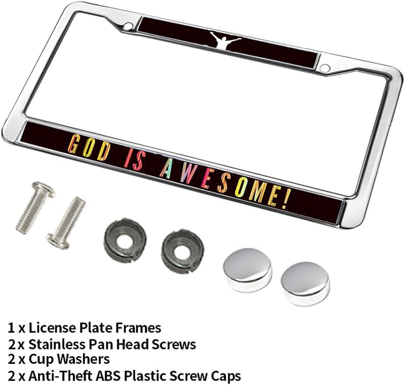 God is Awsome License Plate Frame for Inspirational People Love Jesus Christ Easy Installation License Plate Frame Jesus Saves License Plate Frame Chrome with Chrome Mounting Set
