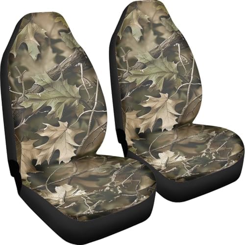 Camouflage Oak Hunting Wood 2pcs Car Front Seat Covers Protectors, Anti-Slip Seat Cover with, Interior Decor Car Accessories, Universal Fit for Car SUV Trucks