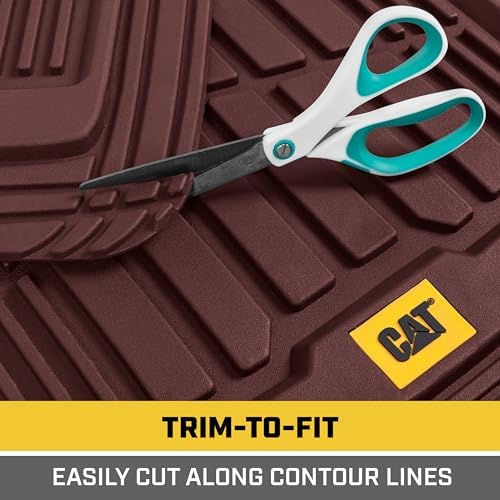 Cat® ToughRide Heavy-Duty 3 Piece Rubber All Season Floor Mats for Car Truck Van SUV, Burgundy - Premium Trim to Fit Car Floor Mat, All Weather Deep Dish Automotive Floor Mats, Total Dirt Protection