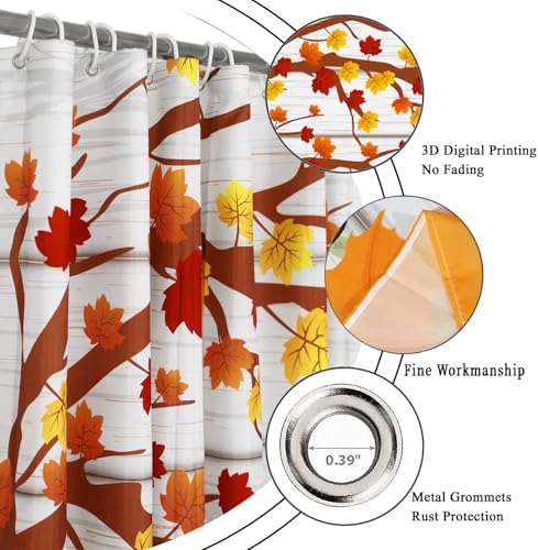 Thanksgiving Day Turkey Shower Curtain, Fall Autumn Harvest Pumpkins Red Truck Maple Trees Rustic Wooden Bathroom Curtain Waterproof Fabric Machine Washable with Hooks, 36" Wx72 L - Image 5
