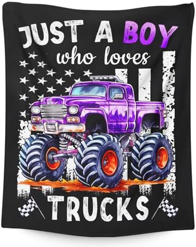 Boys Blanket for Kids Truck Lovers - 30x40 Inches Cute Truck Throw Blanket Gifts - Black Soft Fuzzy Car Blankets for Lap Couch Bed Travel by SHARECOLOR