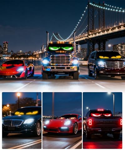 Devil Eyes Light for Windshield: 23.4"x4.7" LED Sign with APP & Remote Control - 5V USB Programmable Digital Lighting Display, Cool Decor for Cars, SUVs & Trucks (2 Pcs)