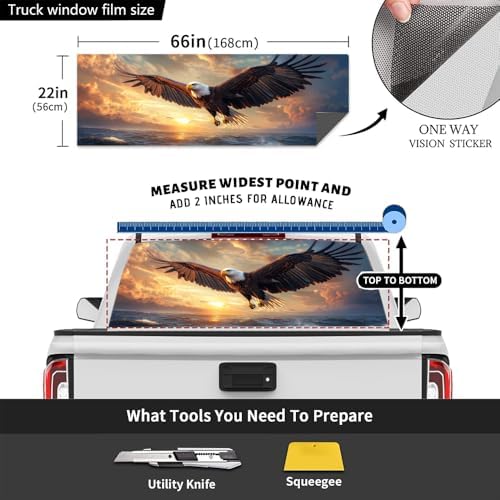 Cool Eagle Truck Back Window Graphics Decals, Beautiful Sunset Ocean Animal Modern Universal See Through Rear Window Vinyl Wrap Full Window Decals for Trucks SUV 66 x 22 inch