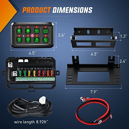 Nilight 8 Gang Switch Panel System Circuit Control Relay System Fuse Wiring Harness Automatic Dimmable ON Off LED Switch Pod for 12V Cars Trucks Campers SUV, 2 Years Warranty