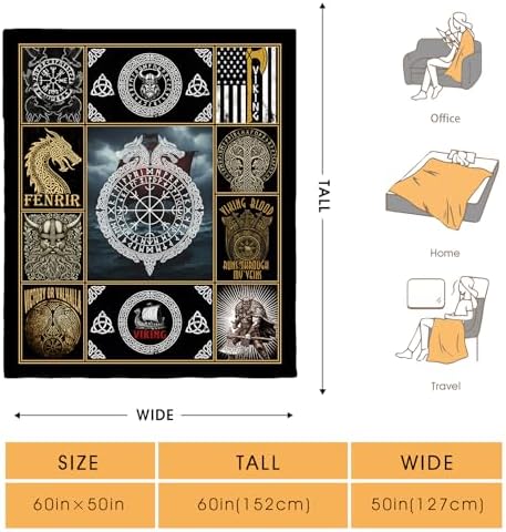 Viking Throw Blanket for Boys Men, Viking Gifts for Adults, Vegvisir Yggdrasil Theme Print Decor for Home Bedroom Living Room Couch Sofa 50"x60" - Image 2