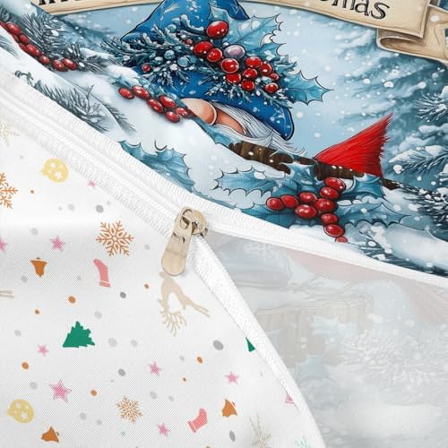 Manfei Kawaii Santa Claus Kids Duvet Cover Set Queen Size,Poinsettia Cardinal Christmas Birds Bedding Set,Holly Berries Winter Snowflake Room Decor,Blue Red Quilt Cover,2 Pillowcases(No Comforter) - Image 6