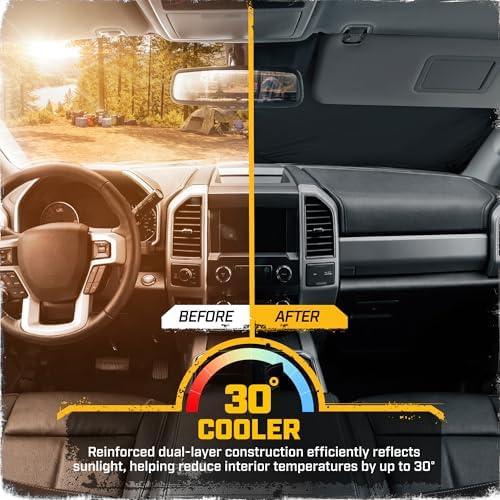 Windshield Sun Shade for Ford F-150 2021-2026, Foldable Truck Sunshade, UV Heat Blocker, Front Window Sun Shield, Interior Protection, Keeps Cab Cool, Heavy Duty Truck Accessory - Gray Camo