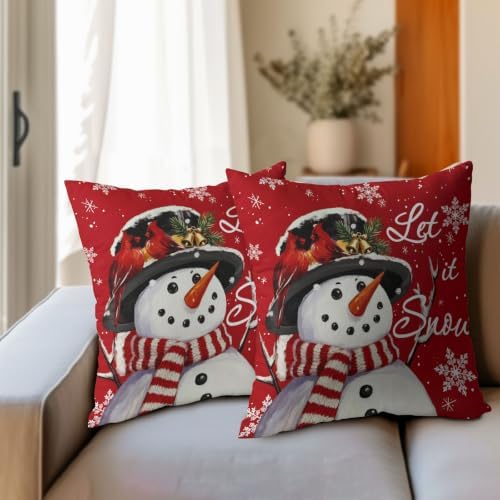Christmas Snowman Pillow Covers 22x22 Set of 2 Red Highly Absorbent - Image 3