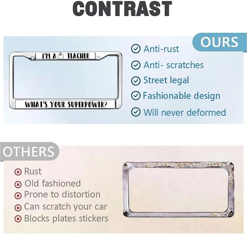 I'm a Teacher What's Your Superpower License Plate Frame Chrome 2 Holes Teacher Superpower Quotes License Plate Frame 2 Holes Teacher Quotes Metal Car Accessories