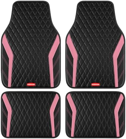 Rubbermaid Car Floor Mats, 4-Piece All Weather Floor Mats Set for Cars, SUVs & Trucks, Waterproof Heavy Duty PVC Automotive Floor Liners, Anti-Slip Front & Rear Mats, Pink