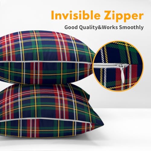 Christmas Tartan Pillow Covers 20x20 Set of 2 Navy Blue Green Red Plaid Print Decorative Outdoor Xmas Throw Pillow Cases Rustic Winter Holiday Decoration Farmhouse Sofa Couch Cushion Cover Bed Decor - Image 5